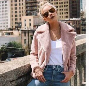 Mother  Mini Pocket Rider Jacket Sherpa Teddy Fleece Motorcycle Coat Pink Sz M